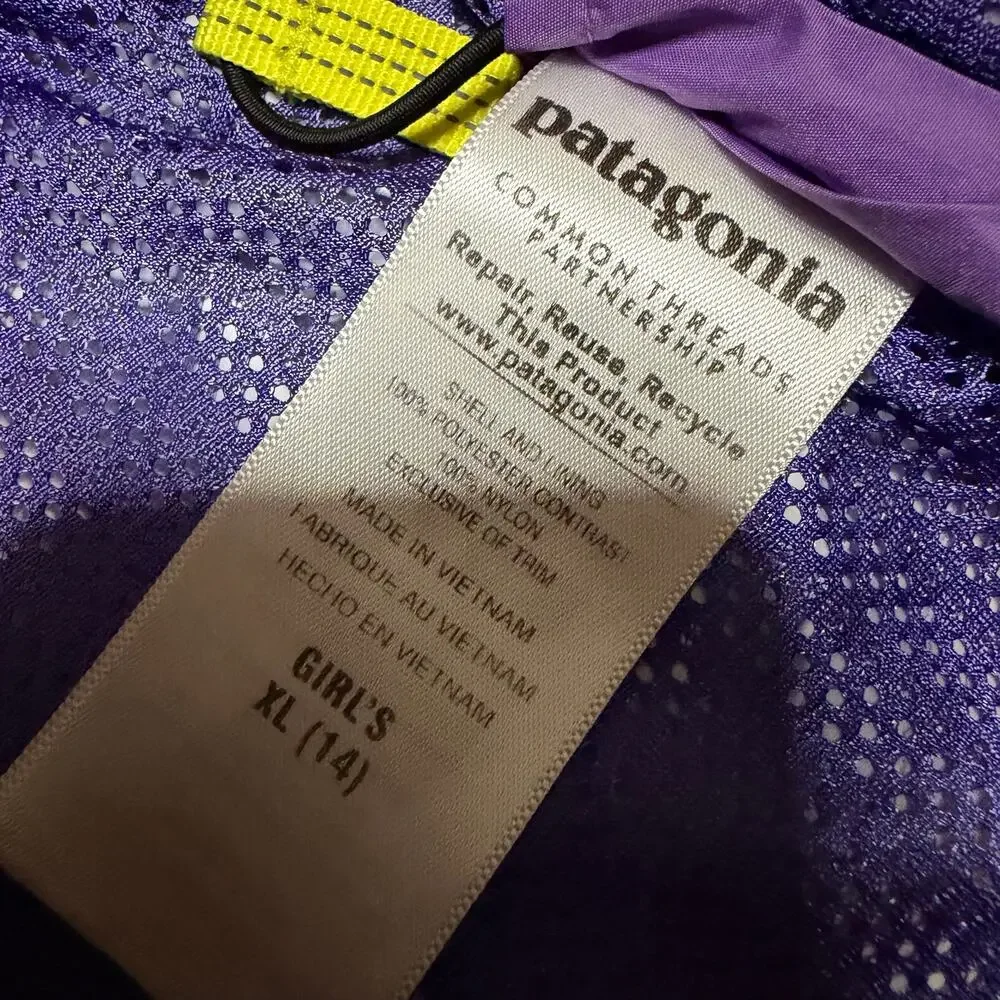 Patagonia Coat Kids Youth XL 14 Purple Shell Rain Coat Outdoor Hike